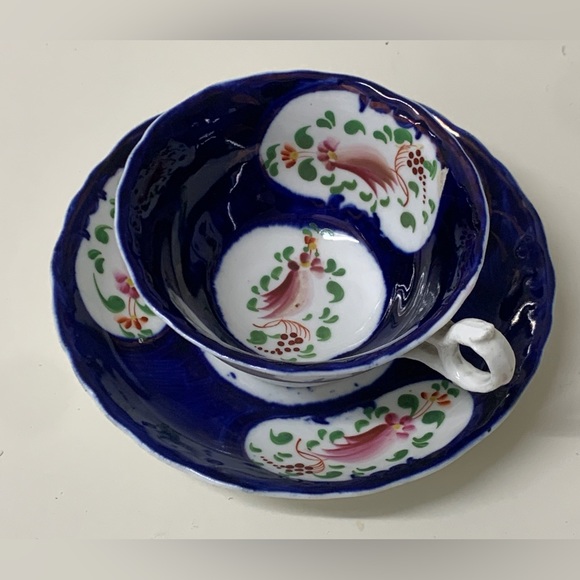 19th Century Antique Gaudy Welsh Feather Pattern Cup & Saucer Tea Set - Picture 13 of 16